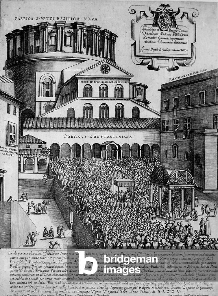 Construction of the new Saint Peter's Basilica in Rome, begun around 1506 and completed in 1626: engraving