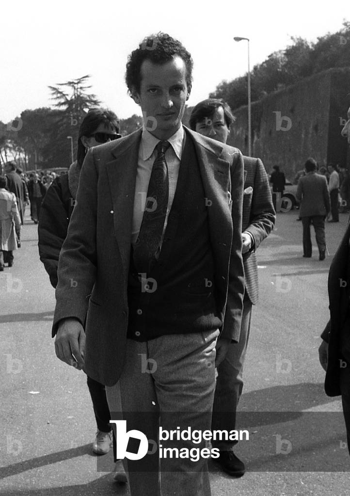1990'S Rome, Edoardo Agnelli Arrives at the Olimpico Stadium For Roma Juventus Football Match (b/w photo)