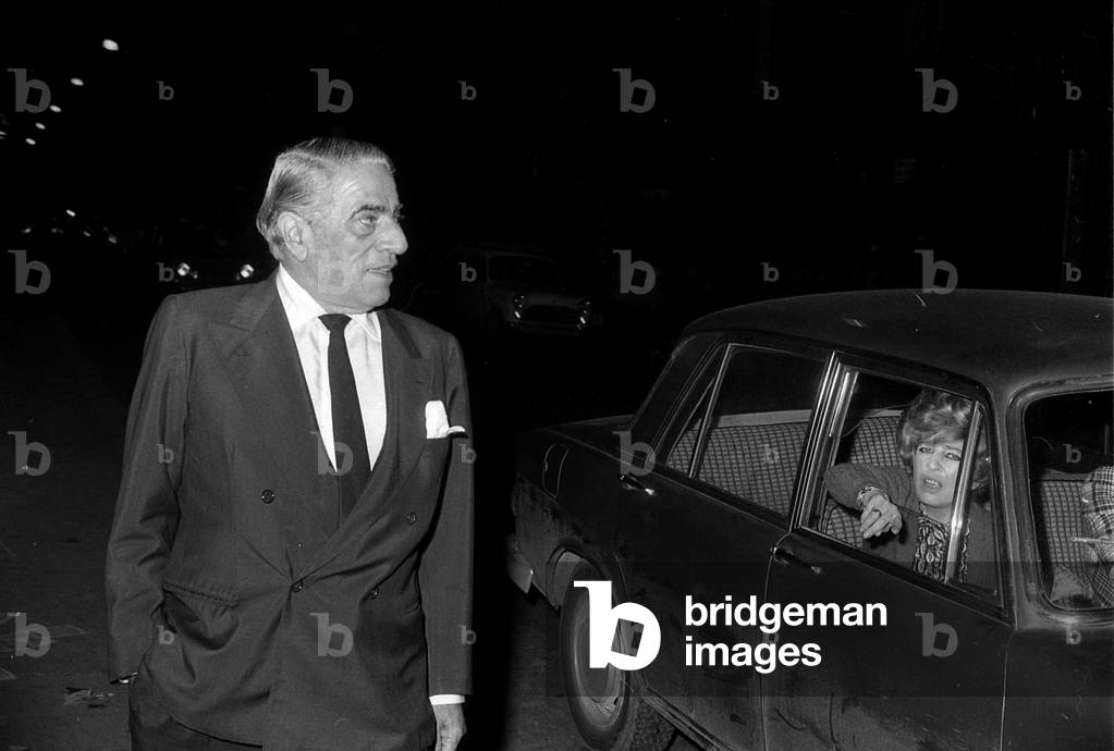 1968 About, Rome, the Greek Shipowner Aristotle Onassis in Via Veneto (b/w photo)