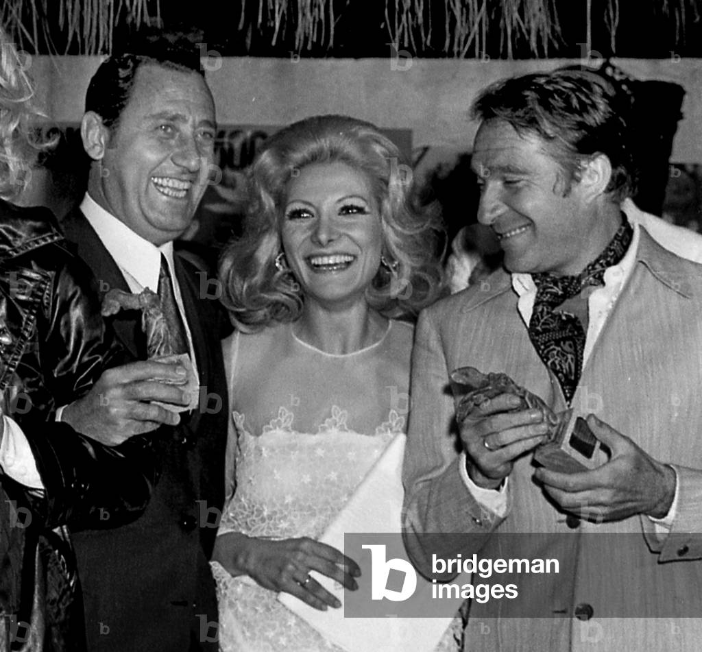 1970'S Rome, Actors Alberto Sordi And Ugo Tognazzi Receive an Award (b/w photo)