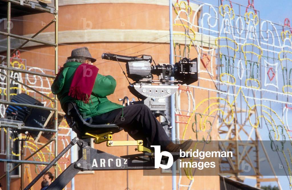 Rome, 1989. Federico Fellini (1920-1993) pendant le tournage du film 