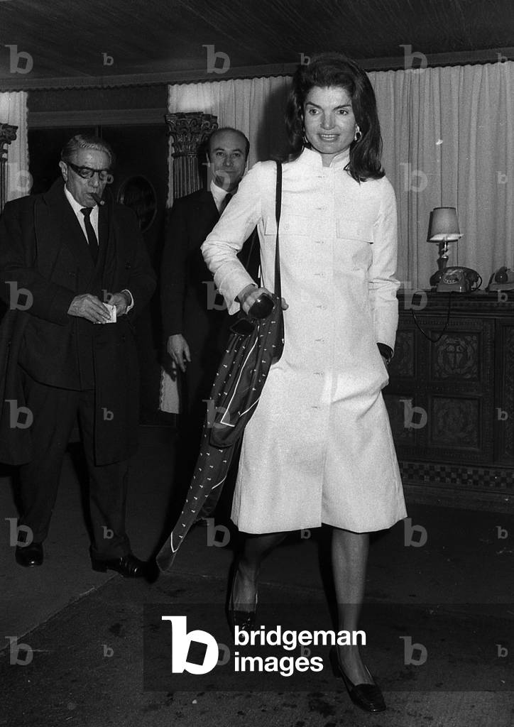 1970'S Rome, Jacqueline And Aristotele Onassis in Via Veneto (b/w photo)