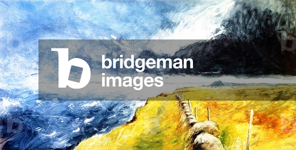 Lindisfarne Castle with Bamburgh beyond, 1989 (mixed media on paper)