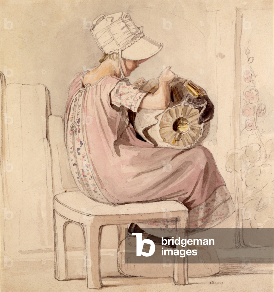 A Girl Lacemaking (w/c and pencil on paper)