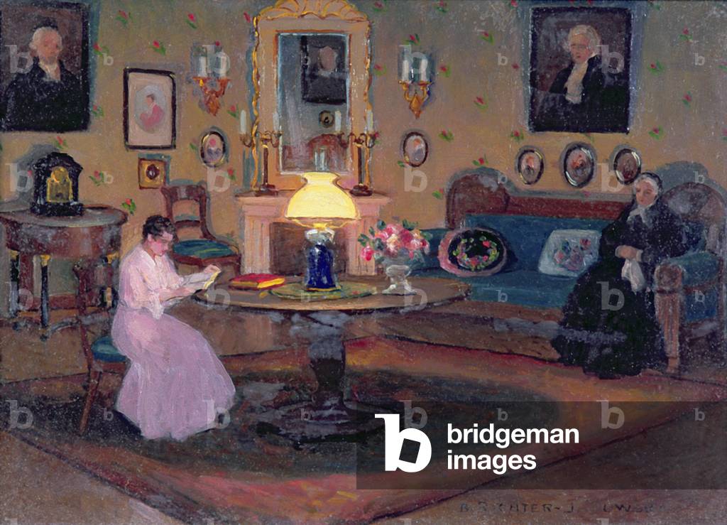 Girl Reading to her Grandmother (oil on board)