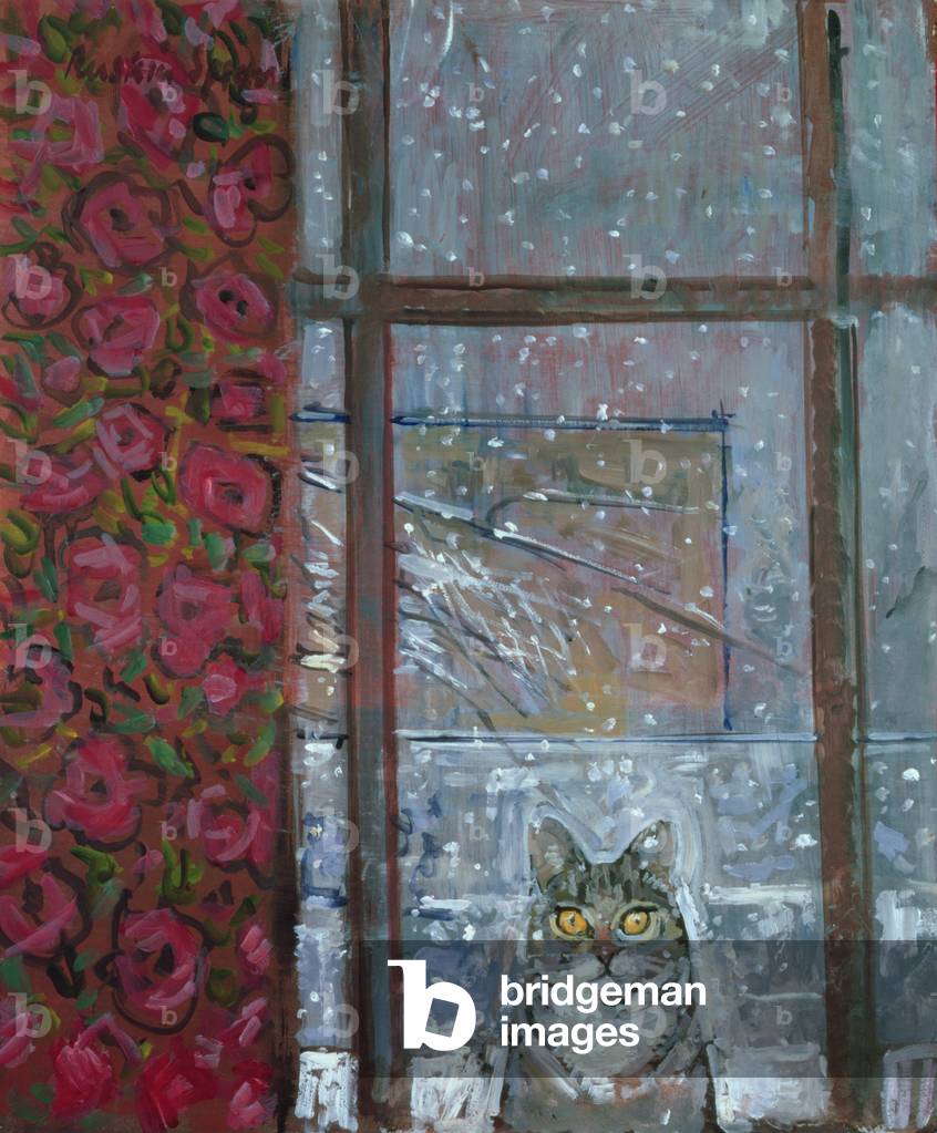 Gatto nella tempesta di neve (olio su tela)