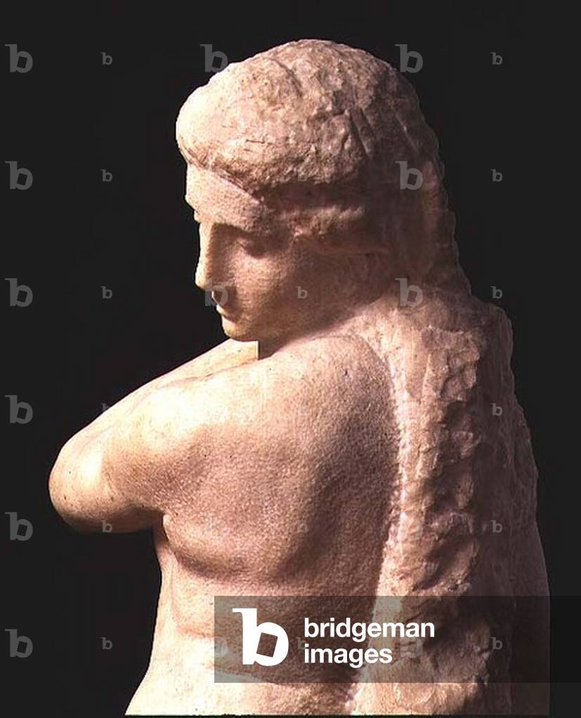 Apollo, or David, detail of head, sculpture by Michelangelo Buonarroti (1475-1564) (marble) (detail of 79843)