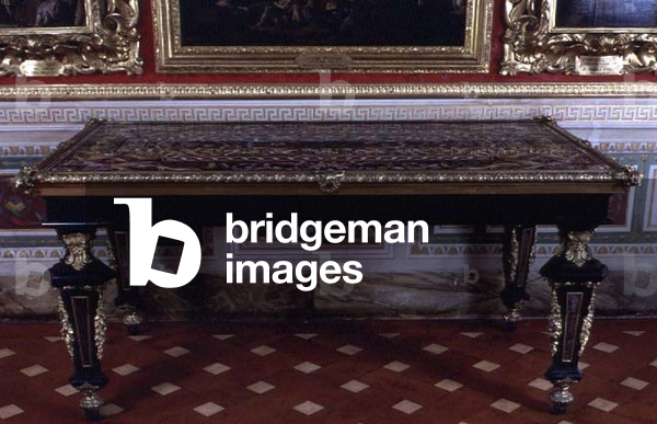 Table with top of pietre dure marble supported by four legs decorated with gilt mounts and marble inlays by Giovanni Battista Foggini (1652-1725)