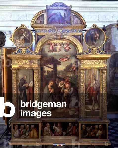 Polyptych showing the Nativity and other religious scenes (oil on panel)