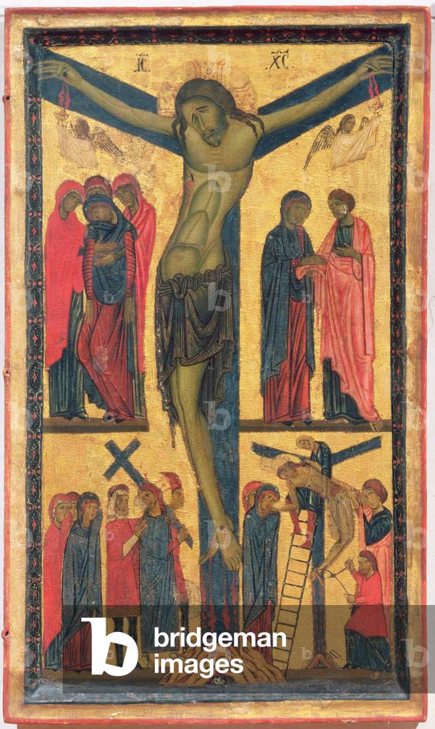 Die Kreuzigung mit Heiligen Frauen, Trauernden, Christus auf dem Weg zum Kalvarienberg und der Absetzung, rech