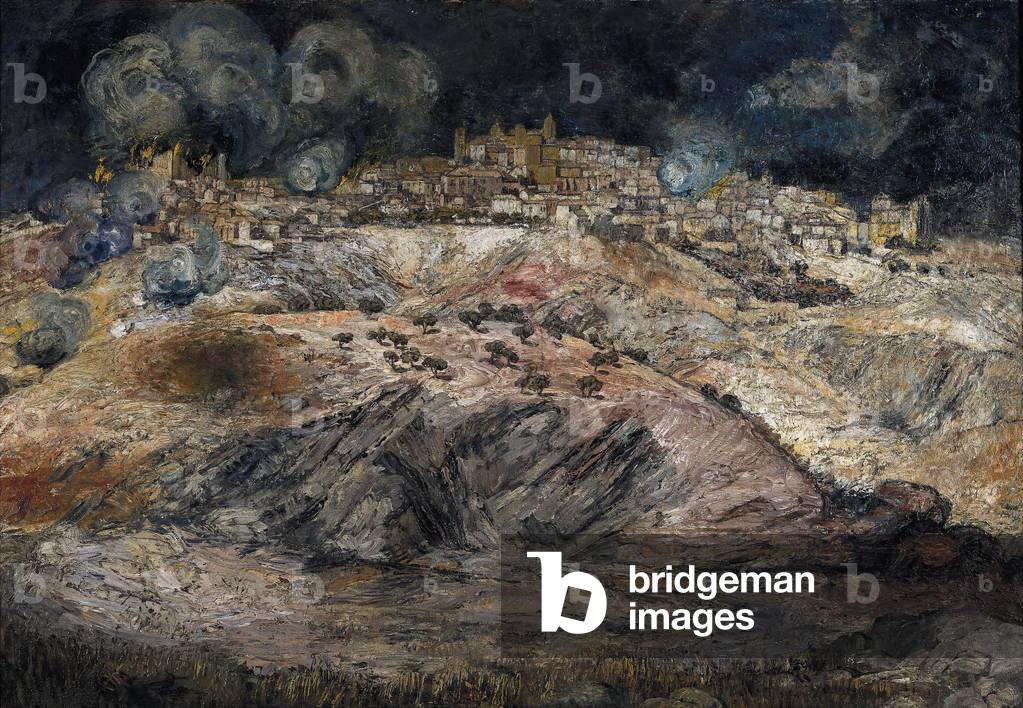 Immagine di Dipinto "Guerra civile spagnolo (1936-1939): «Veduta di Telodo in fiamme»" 1938 di Ignacio Zuloaga
