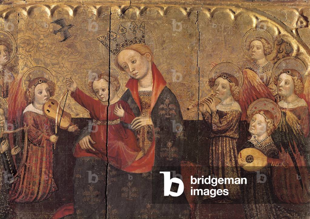 Bild von Gemälde "Abteil aus einem Altarbild mit den Musikern der Jungfrau und des Kindes und Engels" von Jaum