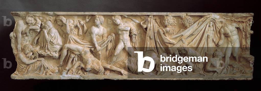Il mito di Oreste perseguito dagli Erannyes, divinità di vendetta, rilievo marmoreo dal sarcofago di Husillos 