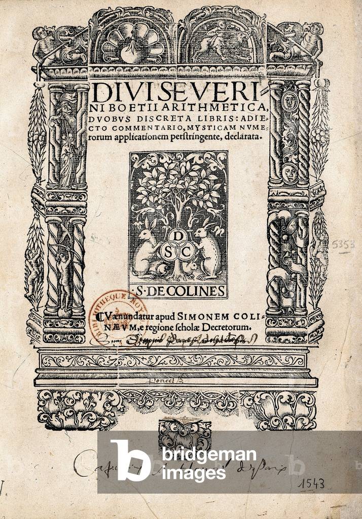 Frontispiece of “De Arithmetica” by Latin philosopher and politician