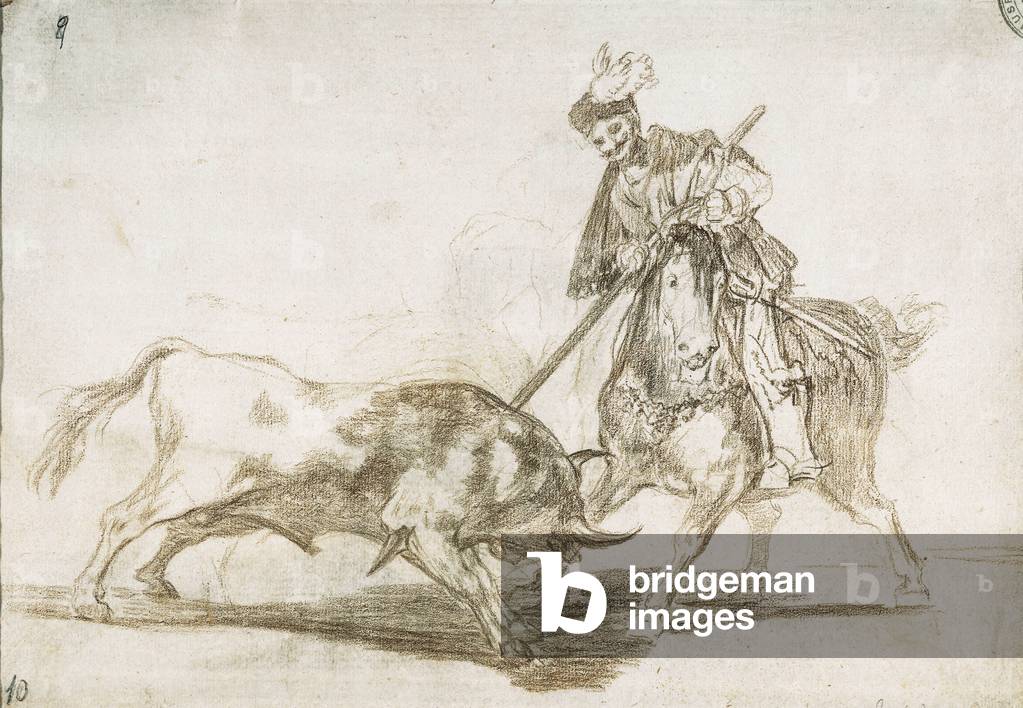 Stierkampf: Der Cid durchbohrt einen weiteren Bullen von seinem Speer 1815-16 (Vorbereitungszeichnung)
