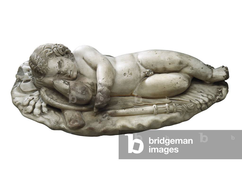 Arte romana: Aure che dormono sulle braccia di Ercole (Eracle). Scultura su marmo. I secolo (marmo)
