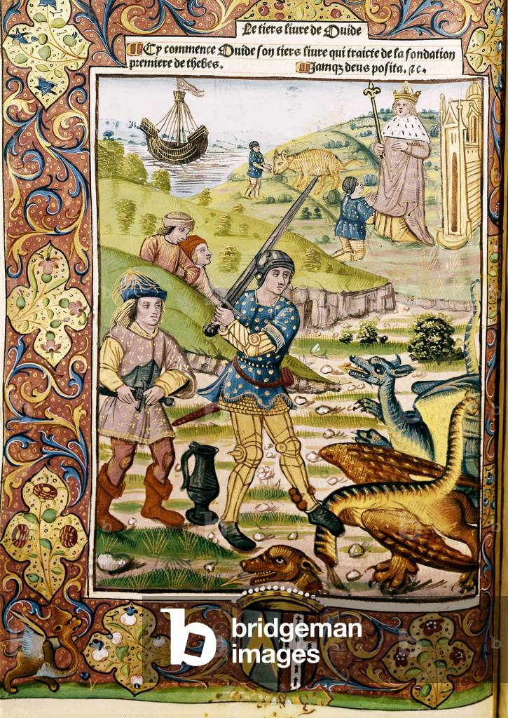 Cadmos che uccide il drago, Frontespizio del terzo libro di Ovidio (43 a.C. - 17 d.C.) che si occupa della fon