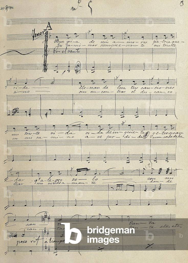"Originalmanuskript der Romantik für Tenor der Zarzuela „“ Alma de Dios „von Jose Serrano (1873-1941) von 1907