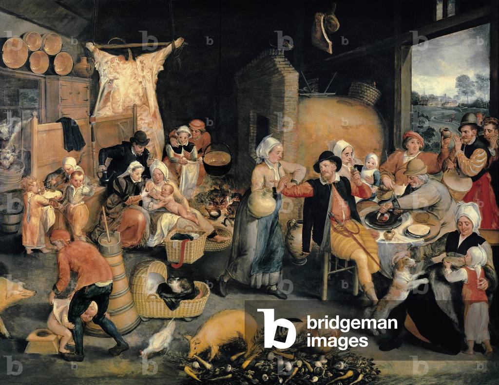 Bild von Gemälde "„" Interieur flamand "“ Familles et enfants regroupes dans une piece"