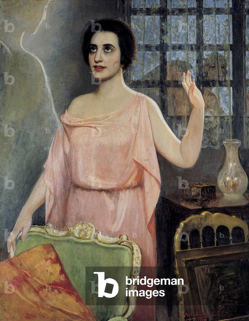 Porträt von Margarita Xirgu (1888-1969), in „la Xirgu en cristalline“, von den Quinteros-Brüdern (Öl auf Leinw