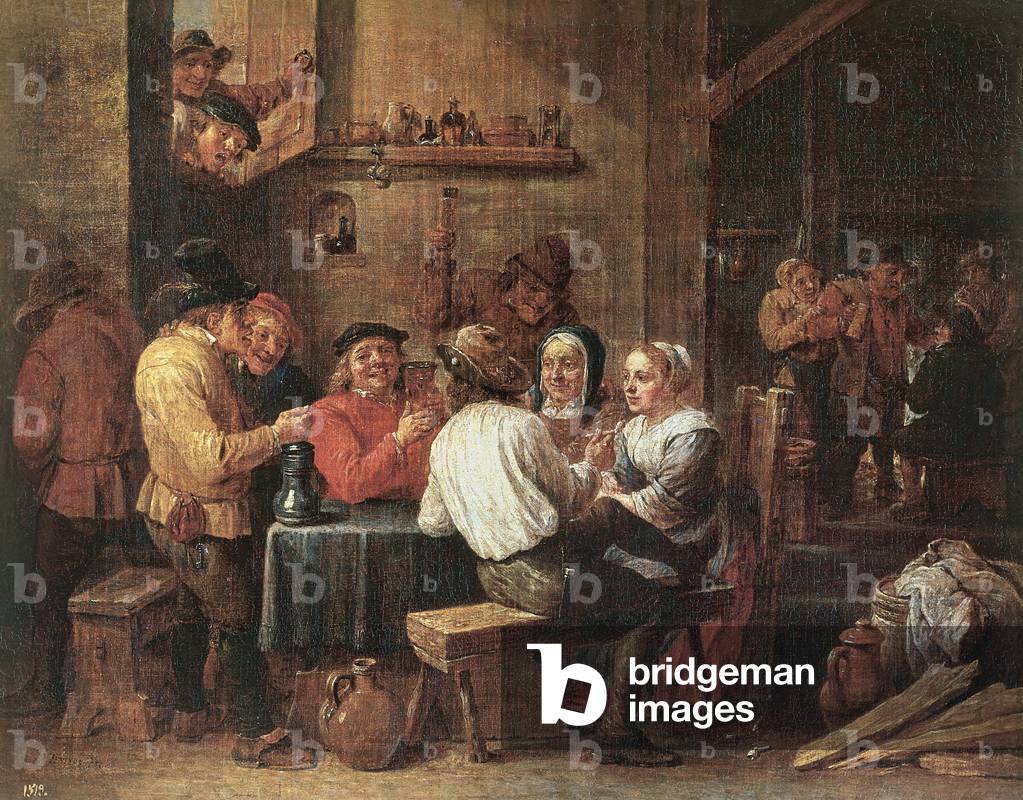 Immagine di Dipinto "Bevitori e fumatori: un gruppo di abitanti del villaggio seduti in una locanda" 1601 di D