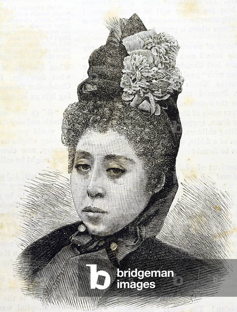"Meiji-Ära. Prinzessin Komatsu von Japan. Illustration von 1887 (Gravur)" 1887 von Japanese School, b/w