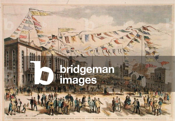 National Republican Convention, Broad St. Philadelphia from 'Philadelphia-Broad Street, in the Vicinity of the Academy of Music',  from 'Harper's Weekly' magazine, 1872 (colour litho)