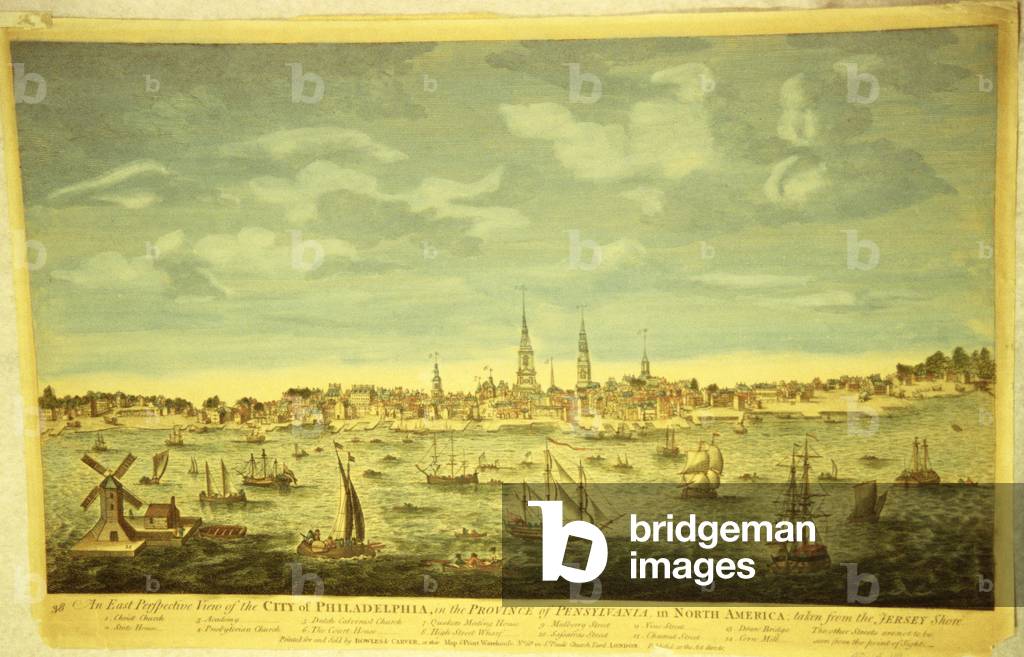 An East Perspective of the City of Philadelphia, c.1790 (hand-coloured engraving)