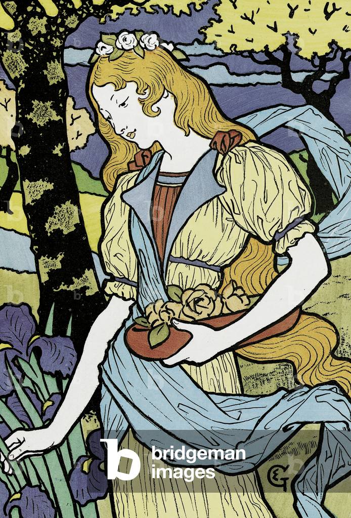 Flower picking (colour litho)