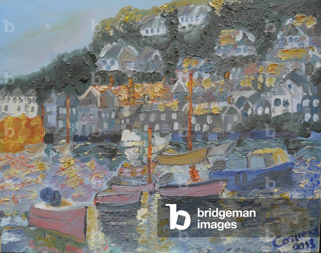Mousehole harbour, Cornwall, 2013 (oil on canvas)
