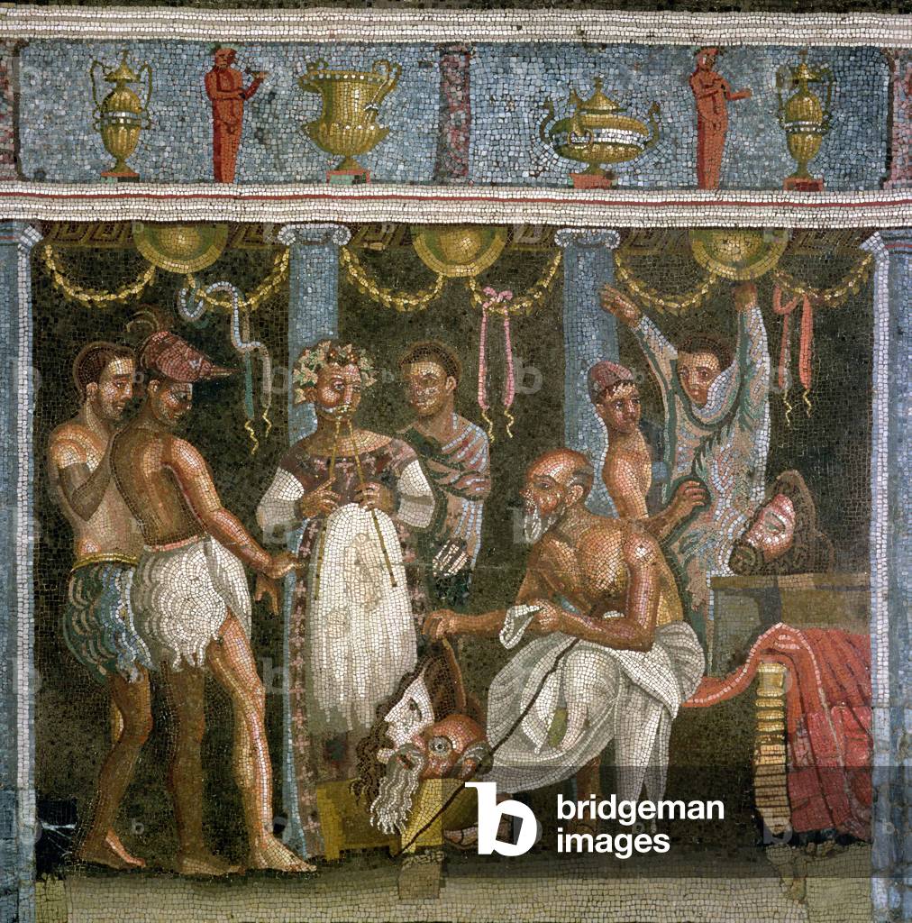 Image of Actors rehearsing for a Satyr play, c.6279 AD (mosaic) by