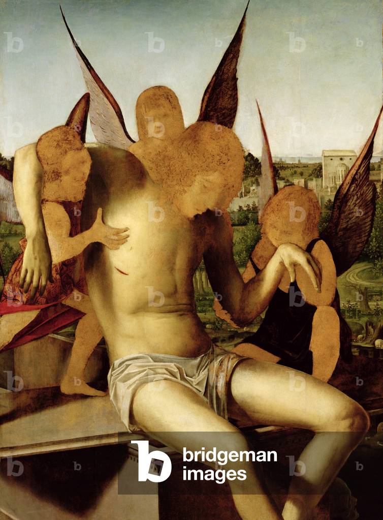 Christus unterstützt von drei engel (öl auf tafel)