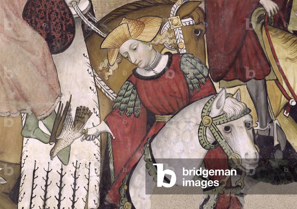 Der Brunnen des Lebens, Detail eines Falkers, der seinen Vogel freilässt, 1418-30 (Fresko)