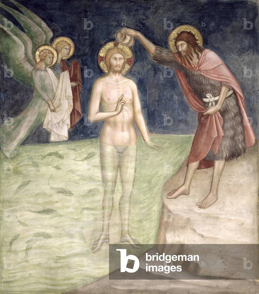 Taufe Christi, aus einer Reihe von Szenen des Neuen Testaments (Fresko)
