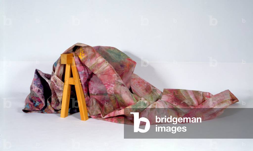 Softly Still, 1973 (acrylic, latex and dyes on polypropylene, ponderosa pine sawhorse)