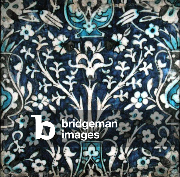 Isnik Fliese mit Vase und floralem Design (Steingut mit farbigem Unterglas)