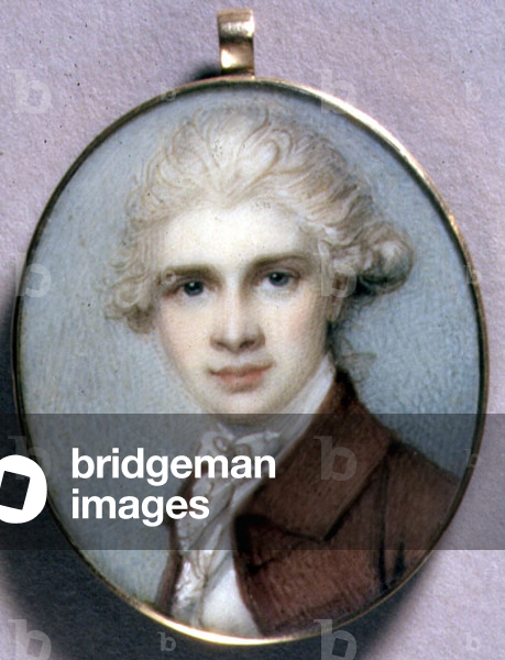 Ritratto in miniatura di giovane uomo con cappotto marrone, 1780 (w/c su avorio)