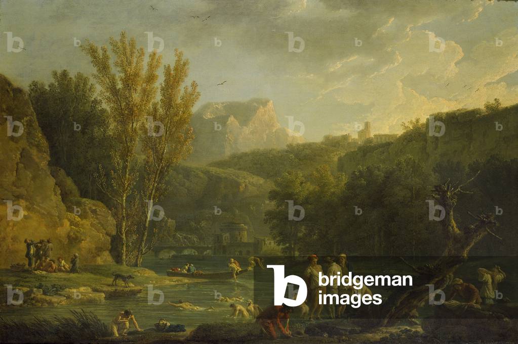 Scena fluviale con bagnanti, XVIII secolo (olio su tela)