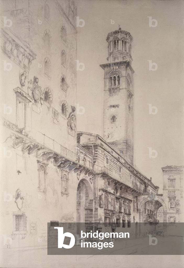 Image of Drawing depicting Piazza dei Signori, 19th century by John Ruskin, b/w