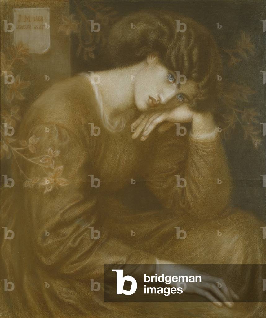 Immagine di Disegno "Reverie", 1868 di Dante Gabriel Charles Rossetti, b/w