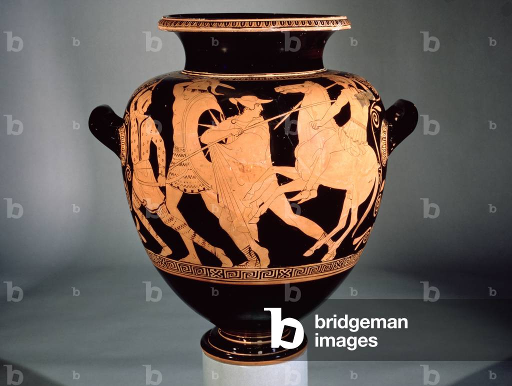 Dachgeschoss rot-figurige Amphore mit Amazonen und Griechen (Keramik)