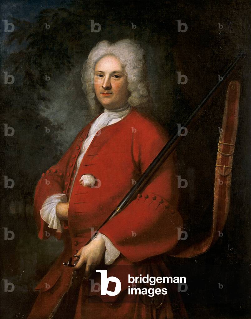 Portrait of a sportsman in a red coat, possibly English, early 18th century (oil on canvas)