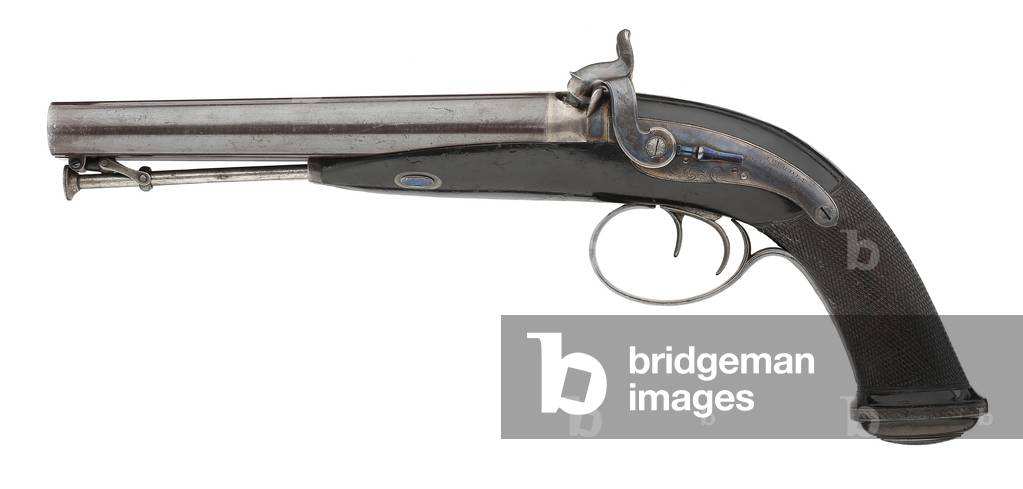 Percussion double barrelled pistol by J. Purdey, 1830 (metal) 
