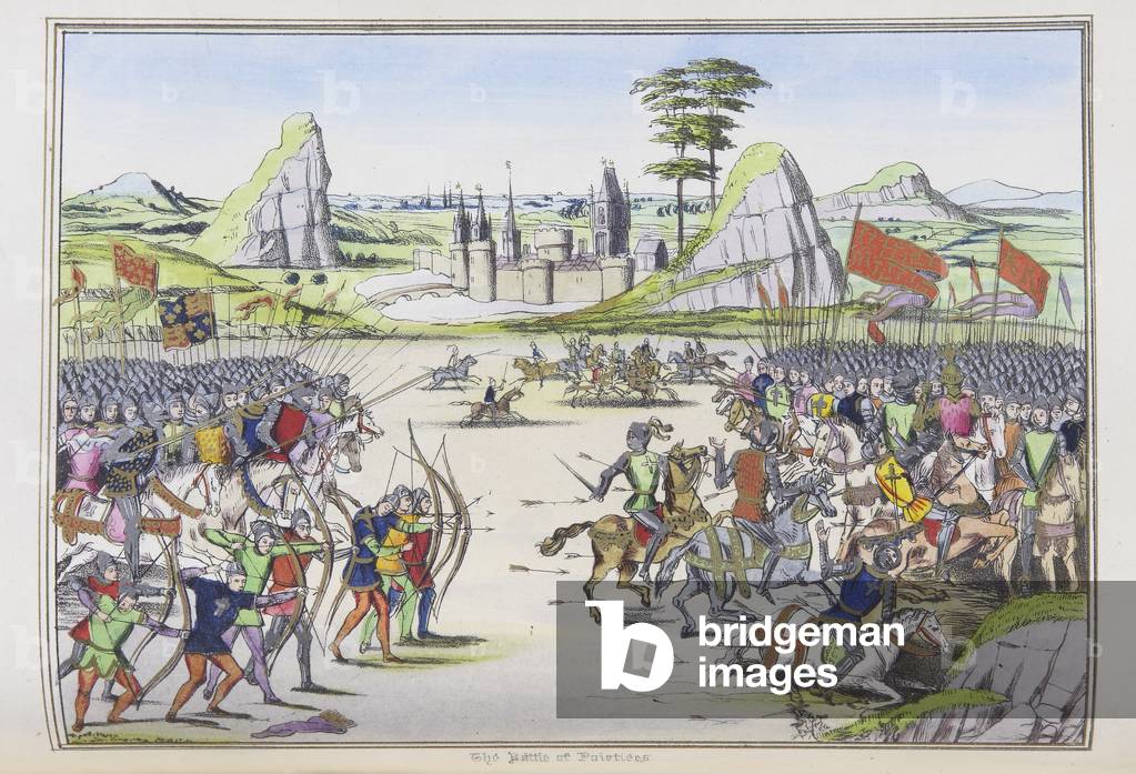 Illuminated plate entitled, 'The Battle of Poietiers', 1869 (coloured engraving) 