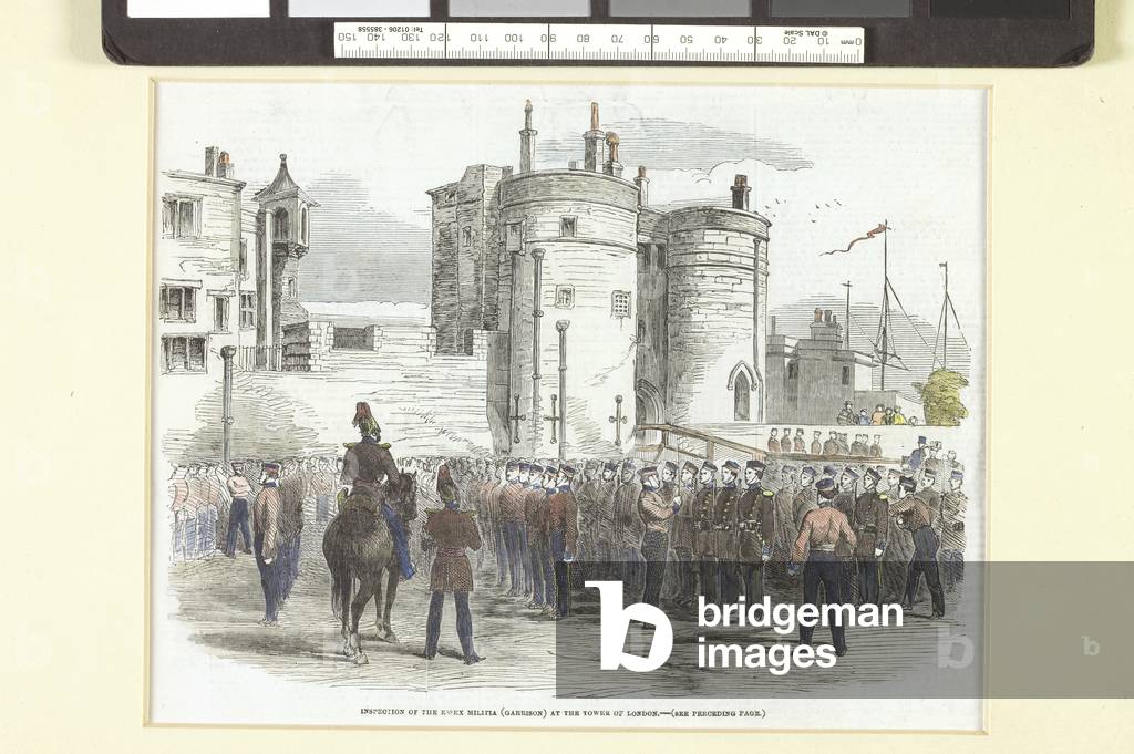 Inspection of the Essex Militia (Garrison) at the Tower of London,  1831-70 (hand coloured engraving)
