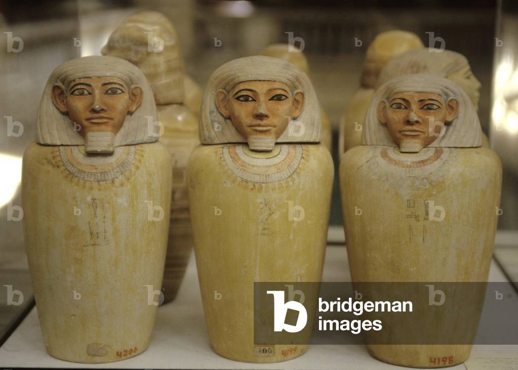 Canopic jars with human heads, Middle Kingdom (painted limestone)