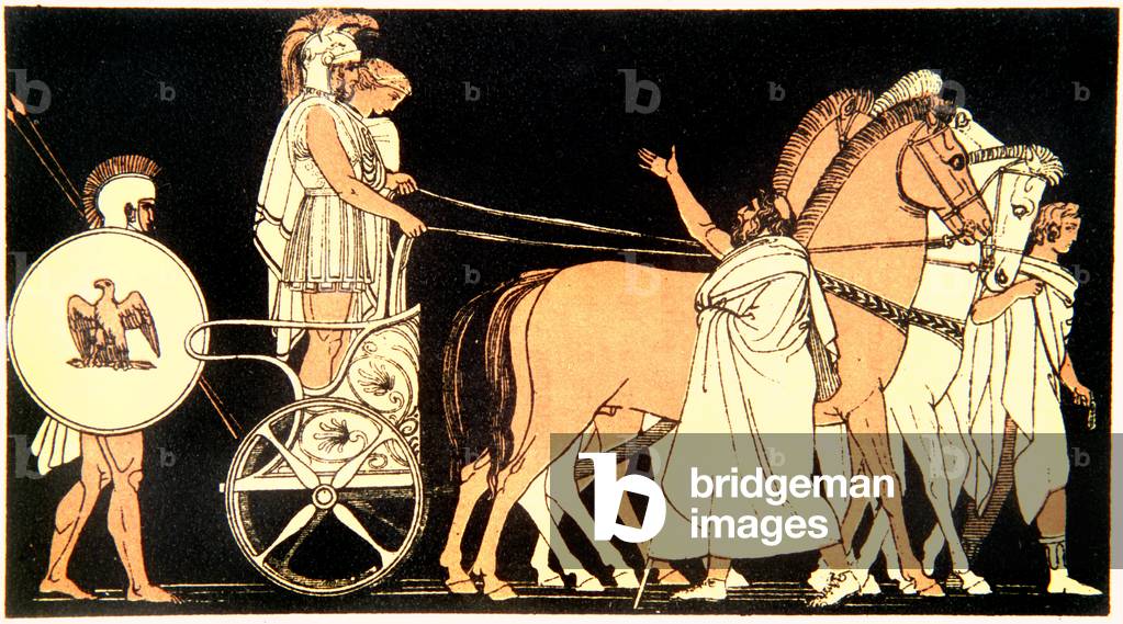Image of Agamemnon returning from the Trojan War accompanied by