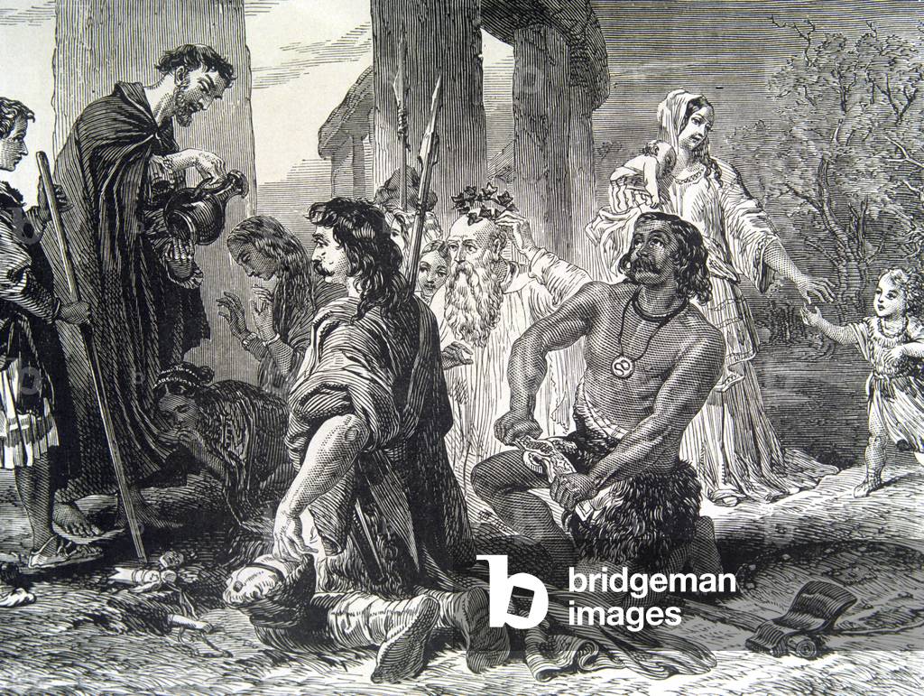 Christianity arrives in Britain (litho)