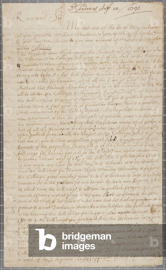 A letter from John Row, a student at St Andrews, to his uncle, 1691 (pen & ink on paper)