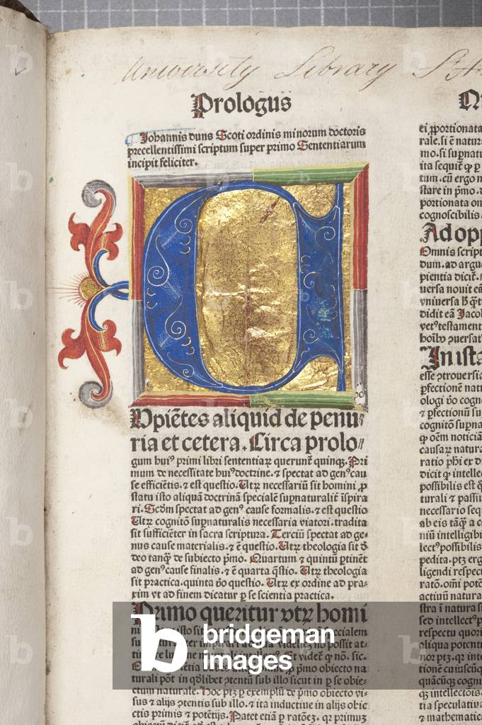 Fol 1, detail, Quaestiones in quattuor libros Sententiarum, by John Duns Scotus (vellum)